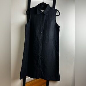 Josephine Chaus linen Black Button-Down Midi Dress sleeveless classic